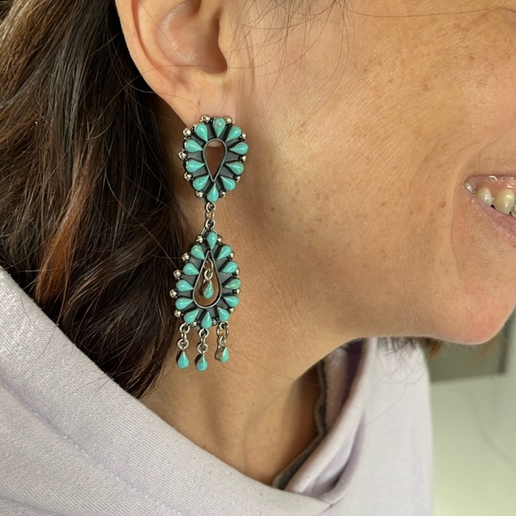 Native American Turquoise And Sterling Dangle Earrings - Picture 4 of 8